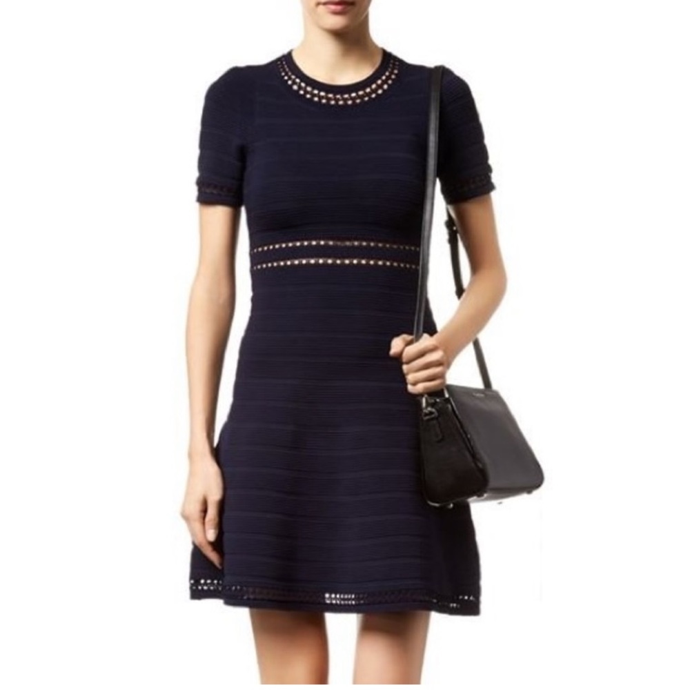Sandro Paris Riley Navy Knit Fit&Flare Dress